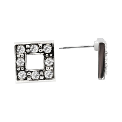 Dainty Square Austrian Crystal Stud Earrings - Silver Tone Fashion Jewelry