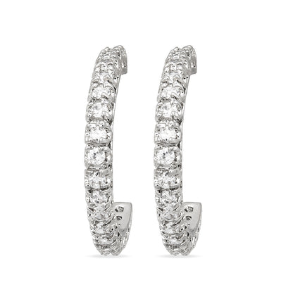 Cubic Zirconia Hoop Earrings 3/4" Silver Plated Earrings