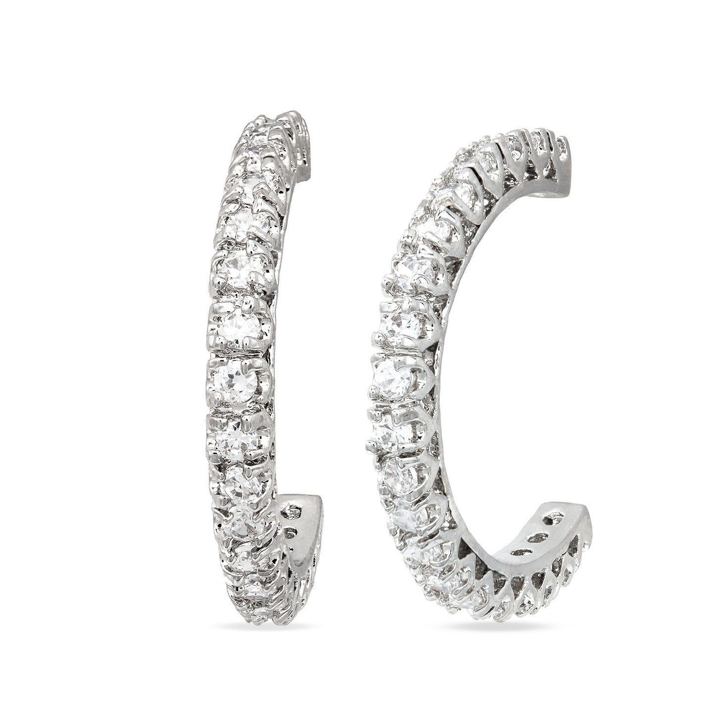 Cubic Zirconia Hoop Earrings 3/4" Silver Plated Earrings
