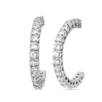Cubic Zirconia Hoop Earrings 3/4" Silver Plated Earrings