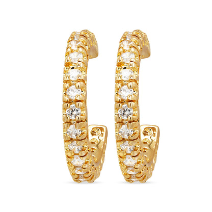 Cubic Zirconia Hoop Earrings 3/4" Gold Plated Earrings