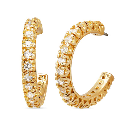 Cubic Zirconia Hoop Earrings 3/4" Gold Plated Earrings