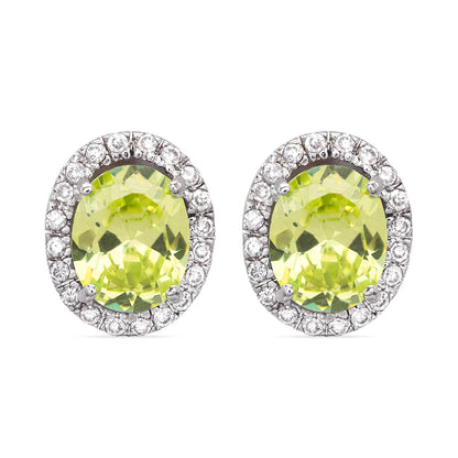 Green Peridot Cubic Zirconia Stud Earrings Silver Tone August Birthstone