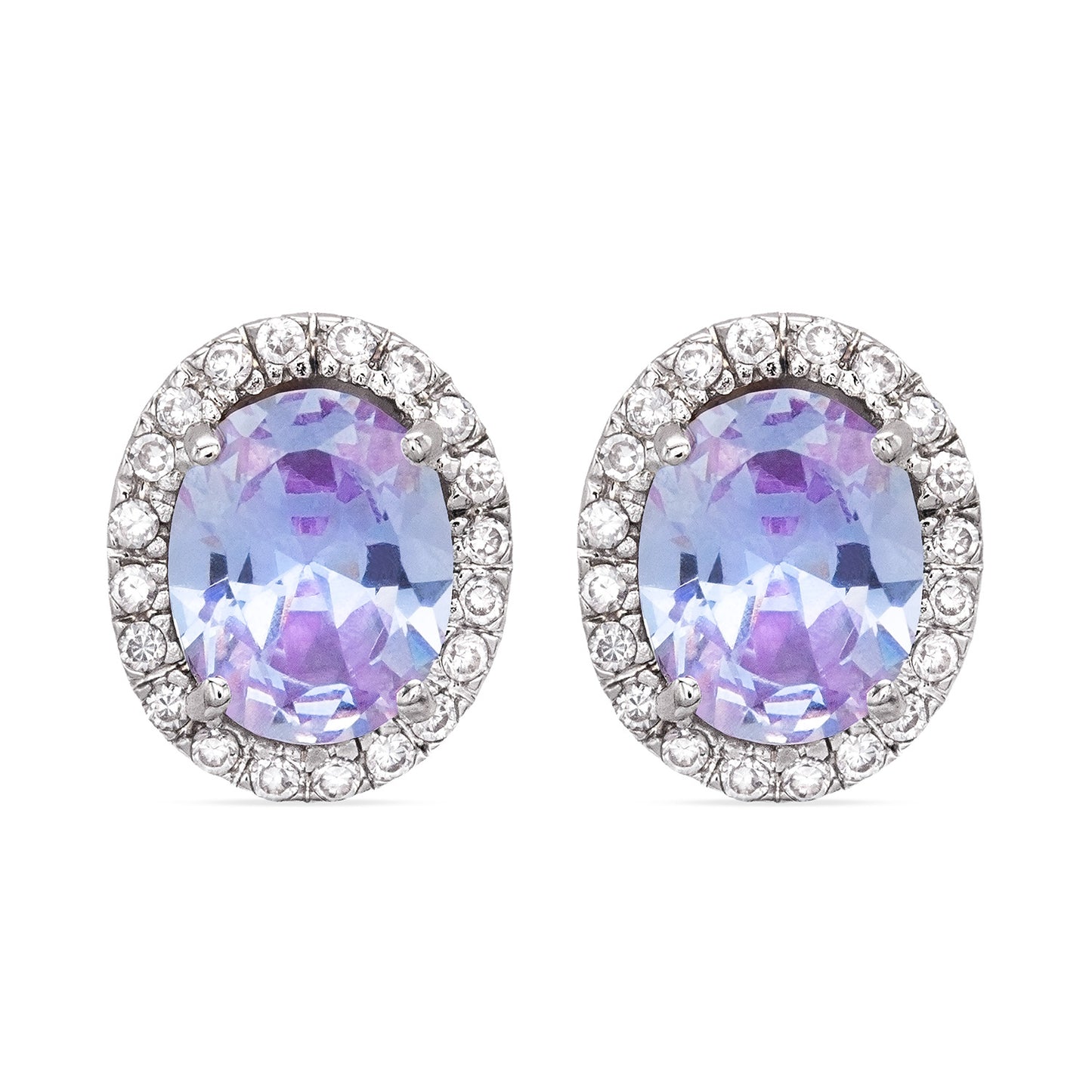 Amethyst Cubic Zirconia Stud Earrings Silver Tone February Birthstone