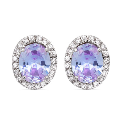 Amethyst Cubic Zirconia Stud Earrings Silver Tone February Birthstone