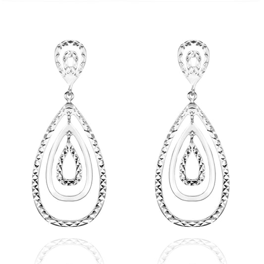 Elegant 14k White Gold Plated Dangle Earrings Modern 1-3/4" Teardrop Design Women's Design