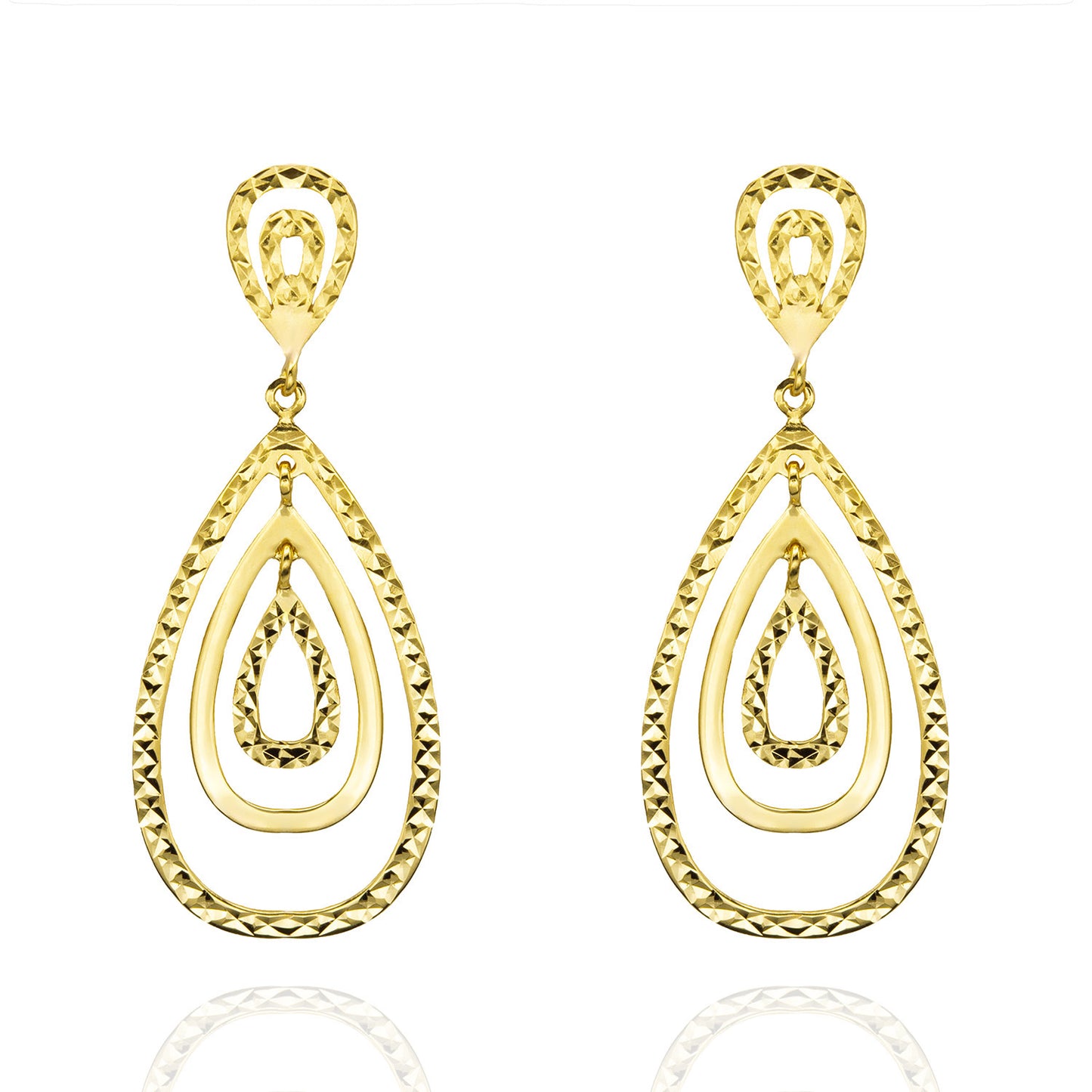 Elegant 14k Yellow Gold Plated Sterling Silver Dangle Earrings Modern 1-3/4" Teardrop Design Women's Design (Copy)