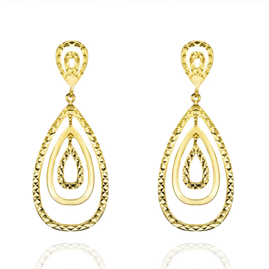Elegant 14k Yellow Gold Plated Sterling Silver Dangle Earrings Modern 1-3/4" Teardrop Design Women's Design (Copy)