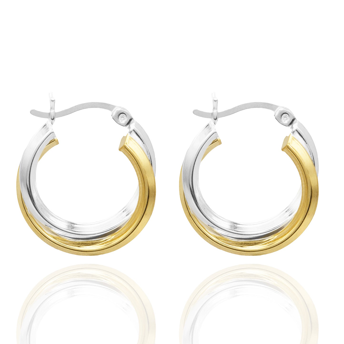 Elegant 14k White and Yellow Gold Plated Sterling Silver Women's Hoop Earrings