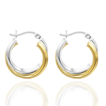 Elegant 14k White and Yellow Gold Plated Sterling Silver Women's Hoop Earrings