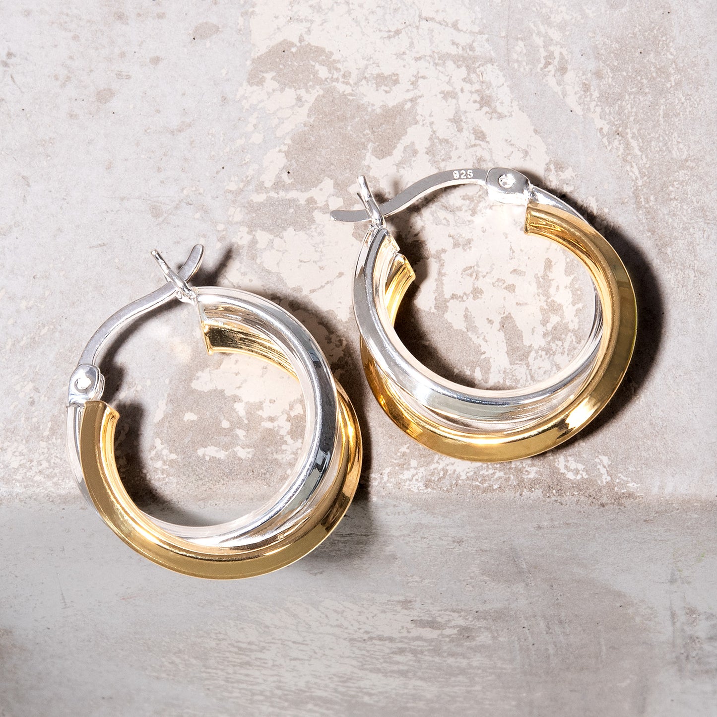 Elegant 14k White and Yellow Gold Plated Sterling Silver Women's Hoop Earrings