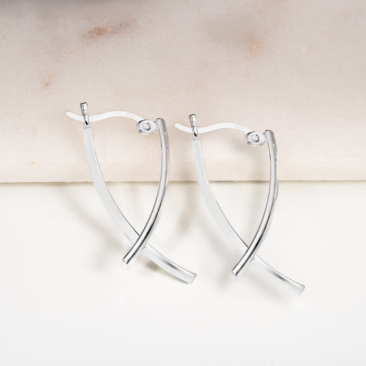 Elegant 14k White Gold Plated Dangle Earrings with Accents Modern Women's Design