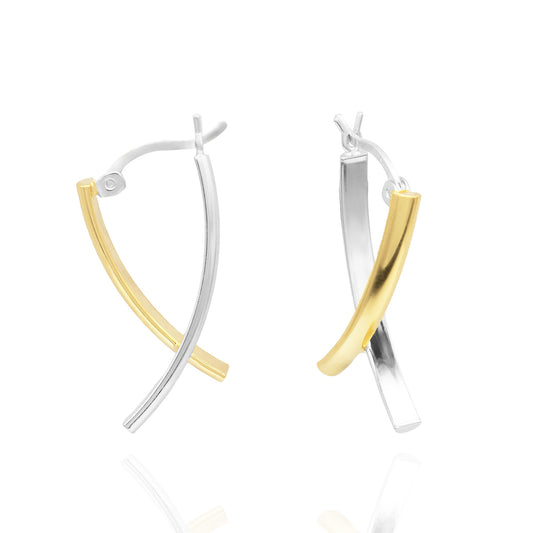 Elegant 14k Yellow and White Gold Plated Dangle Earrings with Accents Modern Women's Design
