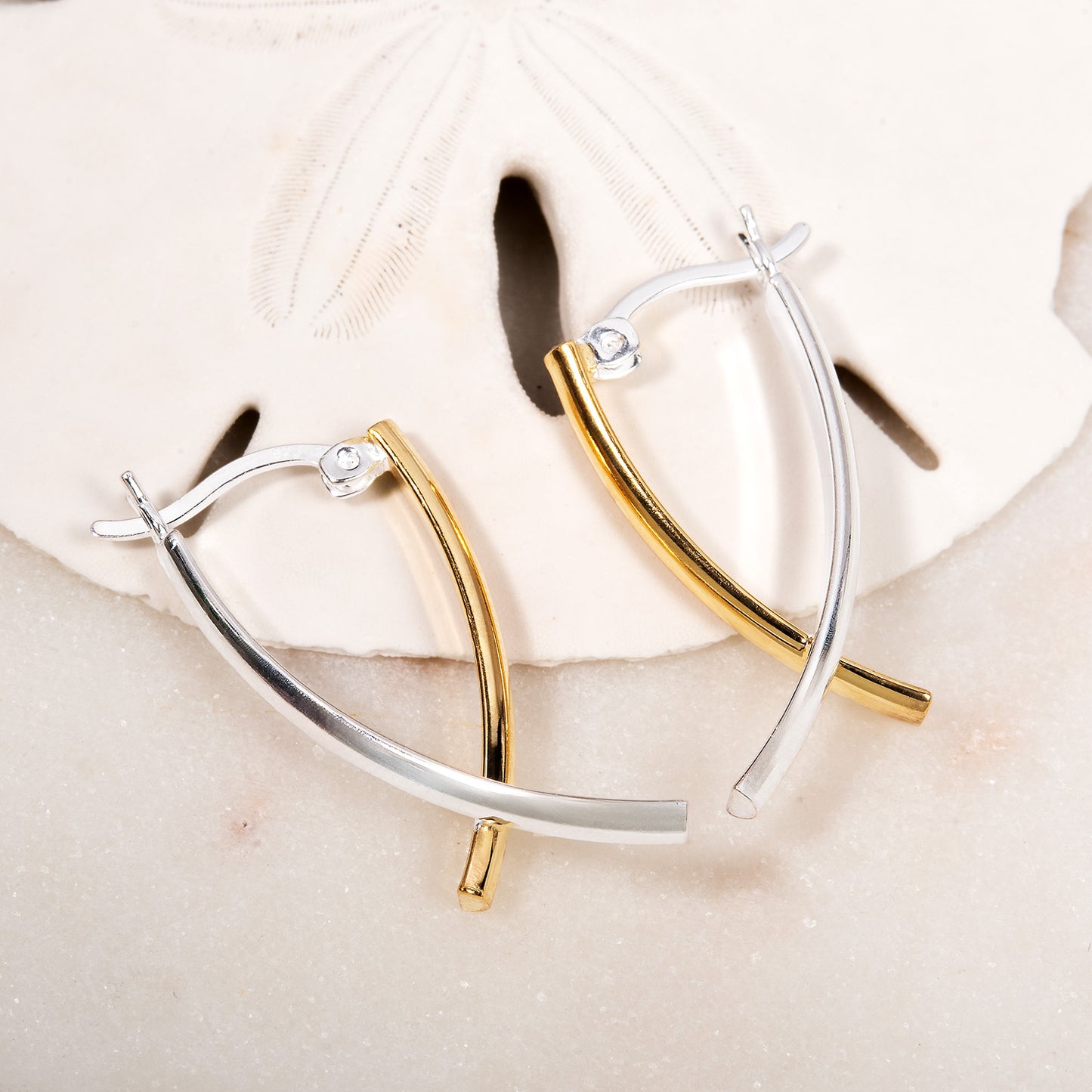 Elegant 14k Yellow and White Gold Plated Dangle Earrings with Accents Modern Women's Design