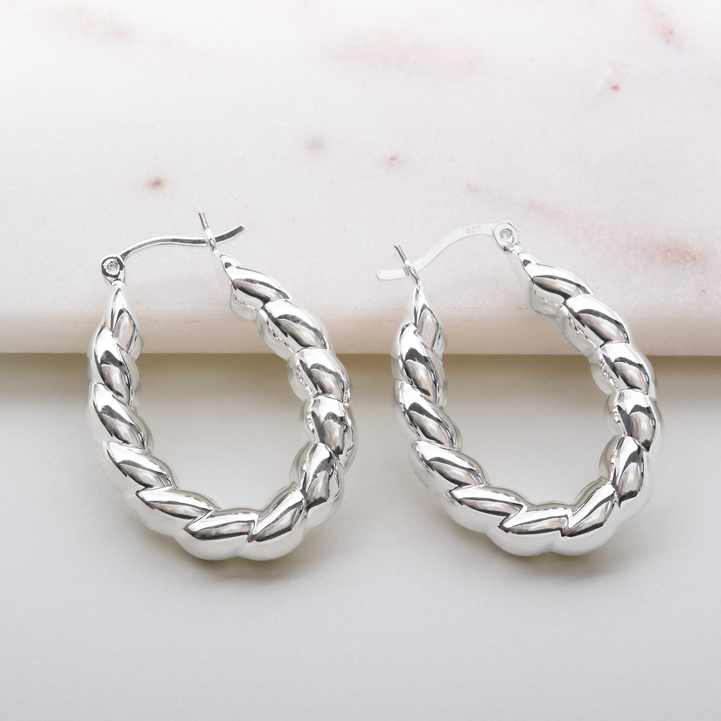Elegant 14k White Gold Plated Dangle Hoop Earrings Modern Women's Design