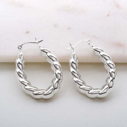Elegant 14k White Gold Plated Dangle Hoop Earrings Modern Women's Design