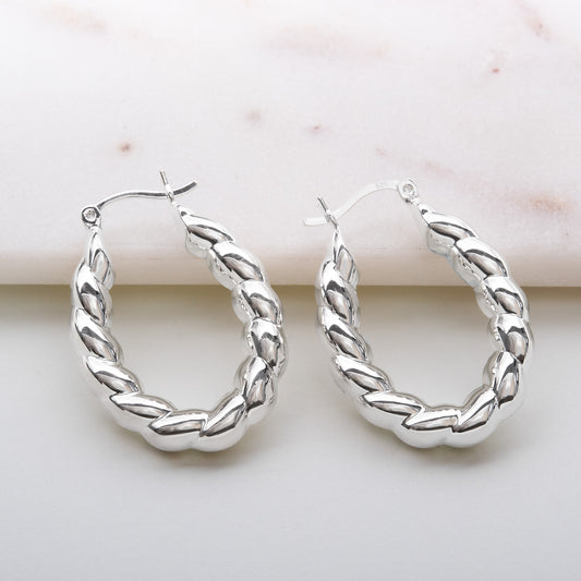 Elegant 14k White Gold Plated Dangle Hoop Earrings Modern Women's Design