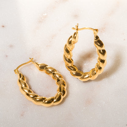 Elegant 14k Yellow Gold Plated Dangle Hoop Earrings Modern Women's Design