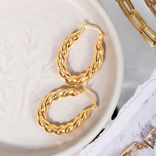 Elegant 14k Yellow Gold Plated Dangle Hoop Earrings Modern Women's Design