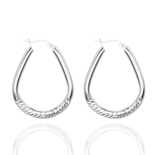 Elegant 14k White Gold Plated Sterling SilverDangle Hoop Earrings Modern Women's Design