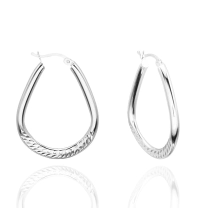 Elegant 14k White Gold Plated Sterling Silver Dangle Hoop Earrings Modern Women's Design