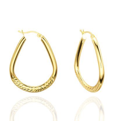 Elegant 14k Yellow Gold Plated Sterling Silver Dangle Hoop Earrings Modern Women's Design