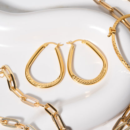 Elegant 14k Yellow Gold Plated Sterling Silver Dangle Hoop Earrings Modern Women's Design