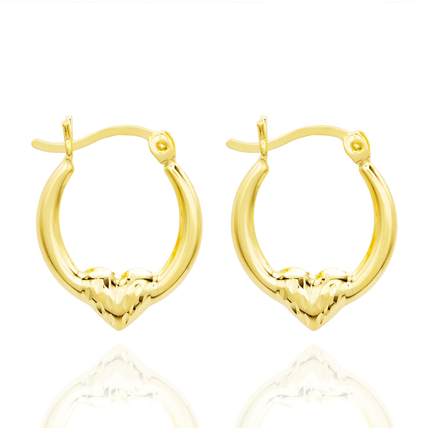 Elegant 14k Yellow Gold Plated Accents Sterling Silver Heart Design Hoop Earrings