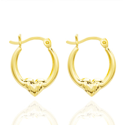 Elegant 14k Yellow Gold Plated Accents Sterling Silver Heart Design Hoop Earrings