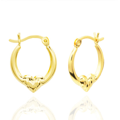 Elegant 14k Yellow Gold Plated Accents Sterling Silver Heart Design Hoop Earrings