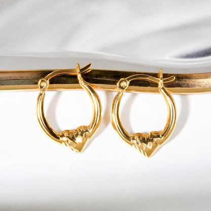 Elegant 14k Yellow Gold Plated Accents Sterling Silver Heart Design Hoop Earrings
