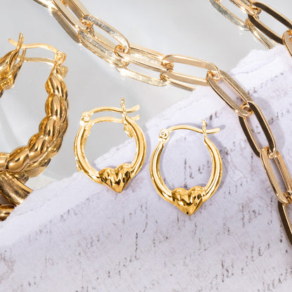 Elegant 14k Yellow Gold Plated Accents Sterling Silver Heart Design Hoop Earrings