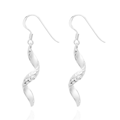 Elegant 14k White Gold Plated Swirl Dangle Earrings Modern Women's Design