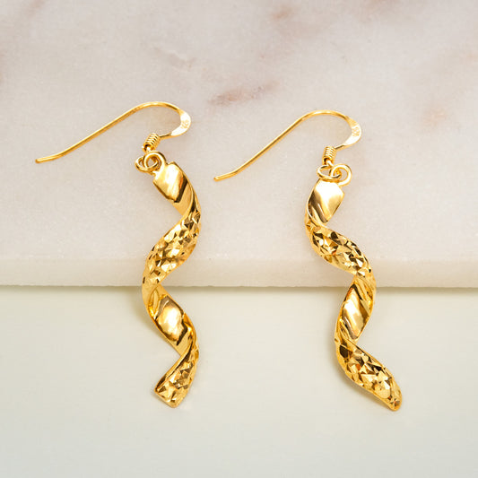 Elegant 14k Yellow Gold Plated Swirl Dangle Earrings Modern Women's Design
