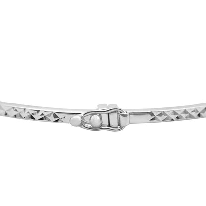 Women's 14kt White Gold Plated Sterling Silver Hinged Bangle Bracelet Faceted Design with Safety Foldover Clasp