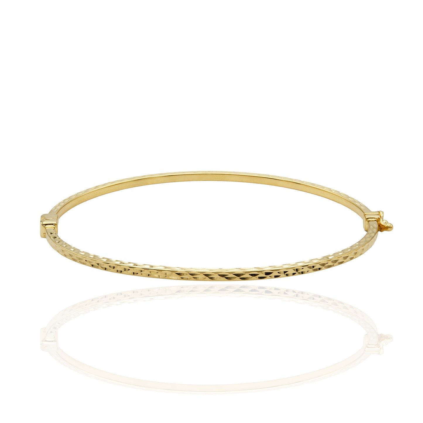 Women's 14kt Gold Plated Sterling Silver Hinged Bangle Bracelet Faceted Design with Safety Foldover Clasp