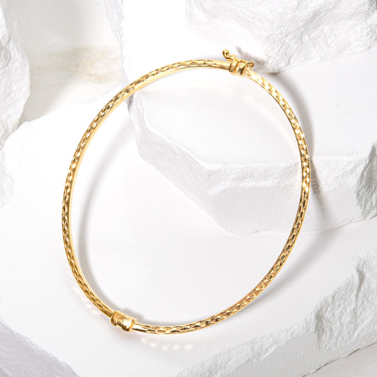 Women's 14kt Gold Plated Sterling Silver Hinged Bangle Bracelet Faceted Design with Safety Foldover Clasp