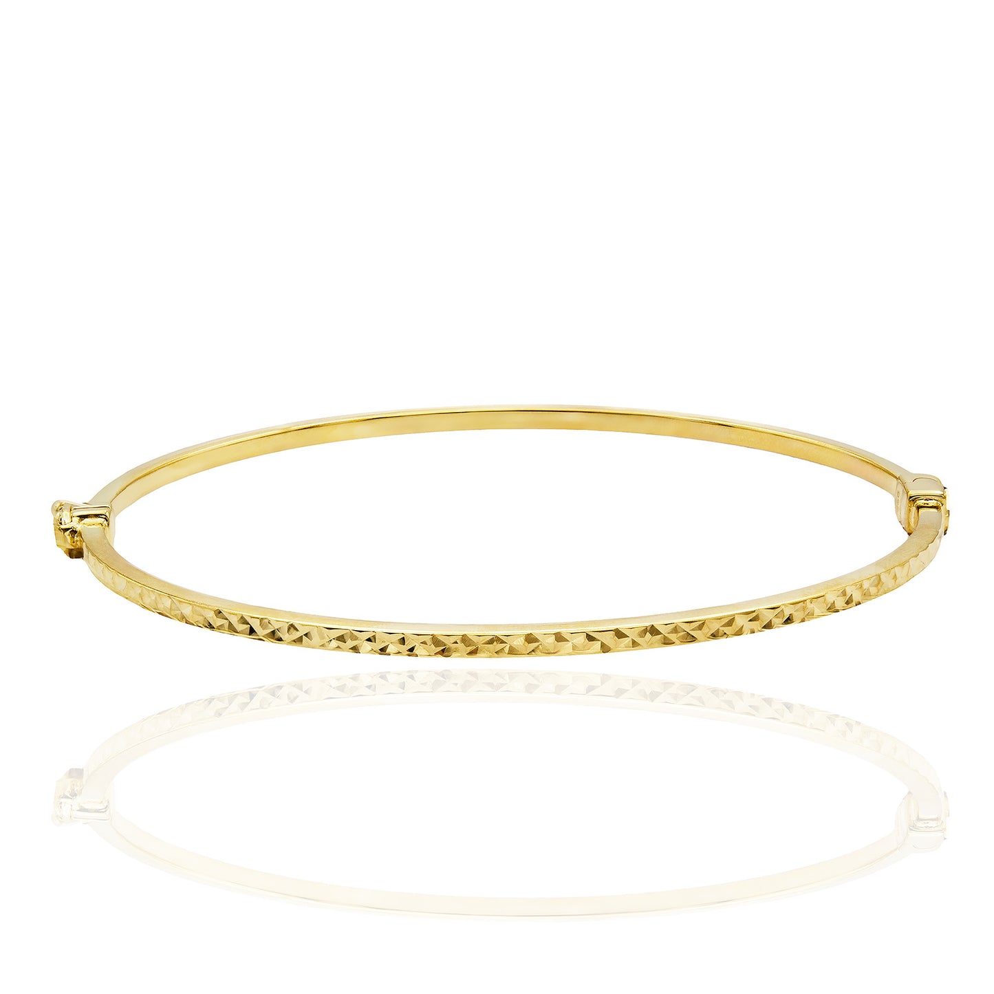 Women's 14kt Gold Plated Sterling Silver Hinged Bangle Bracelet Faceted Design with Safety Foldover Clasp