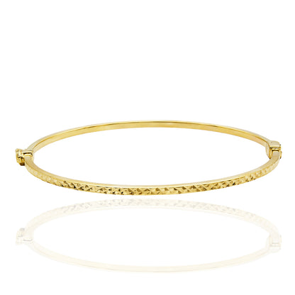 Women's 14kt Gold Plated Sterling Silver Hinged Bangle Bracelet Faceted Design with Safety Foldover Clasp