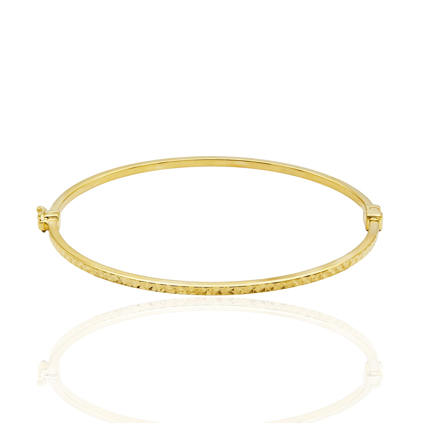 Women's 14kt Gold Plated Sterling Silver Hinged Bangle Bracelet Faceted Design with Safety Foldover Clasp