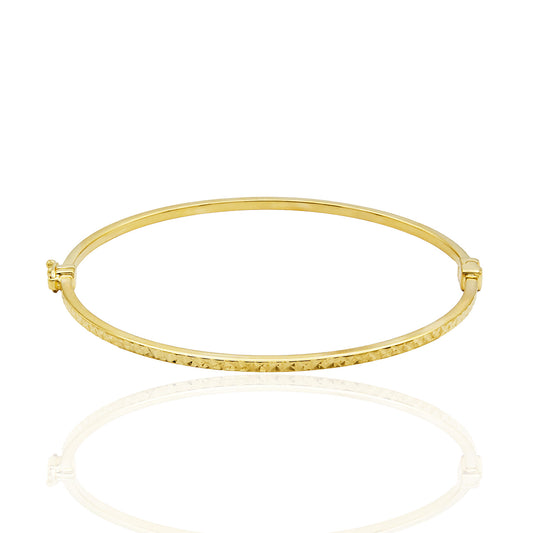 Women's 14kt Gold Plated Sterling Silver Hinged Bangle Bracelet Faceted Design with Safety Foldover Clasp