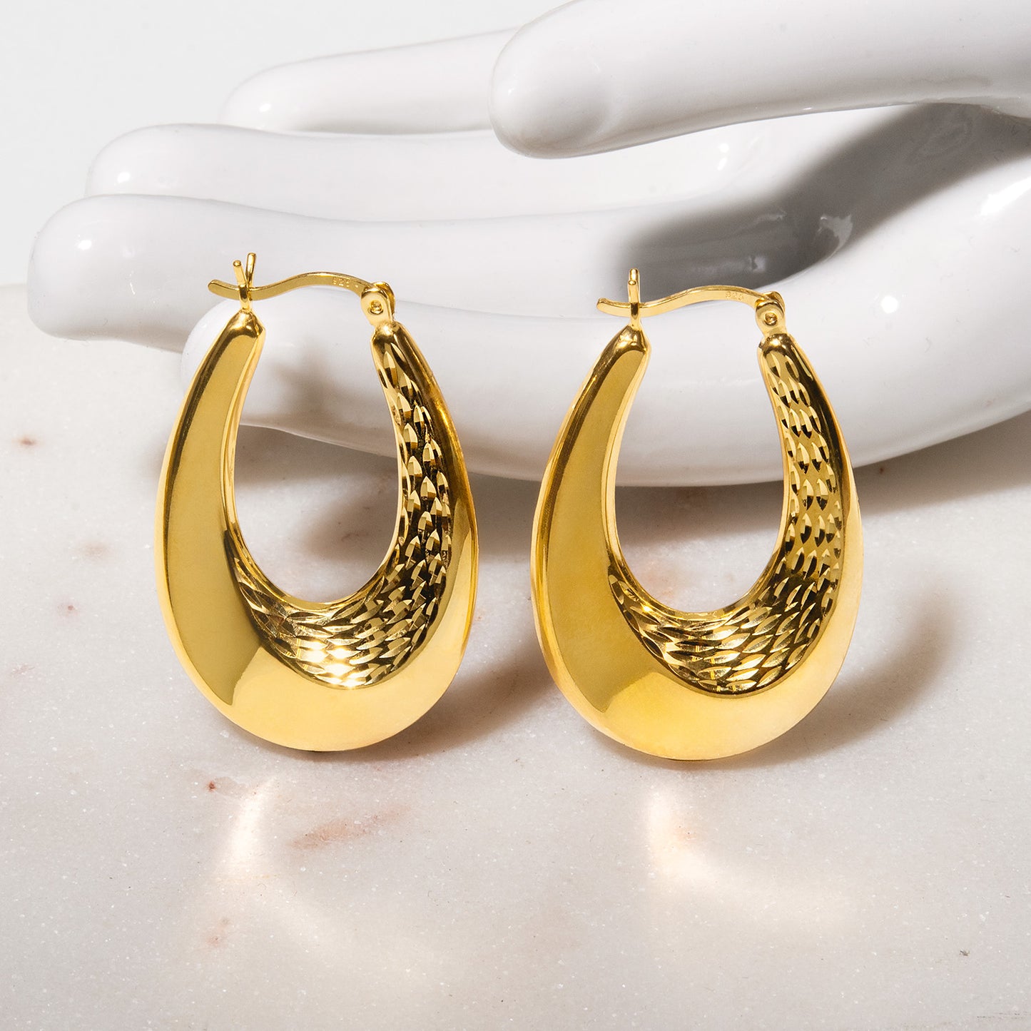 Elegant 14k Yellow Gold Plated Dangle Hoop Earrings Modern Women's Design