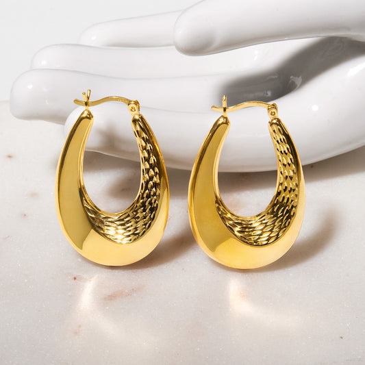 Elegant 14k Yellow Gold Plated Dangle Hoop Earrings Modern Women's Design