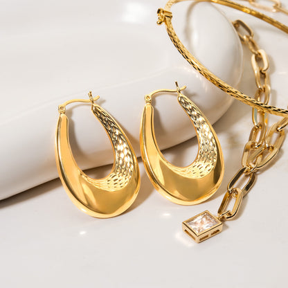Elegant 14k Yellow Gold Plated Dangle Hoop Earrings Modern Women's Design