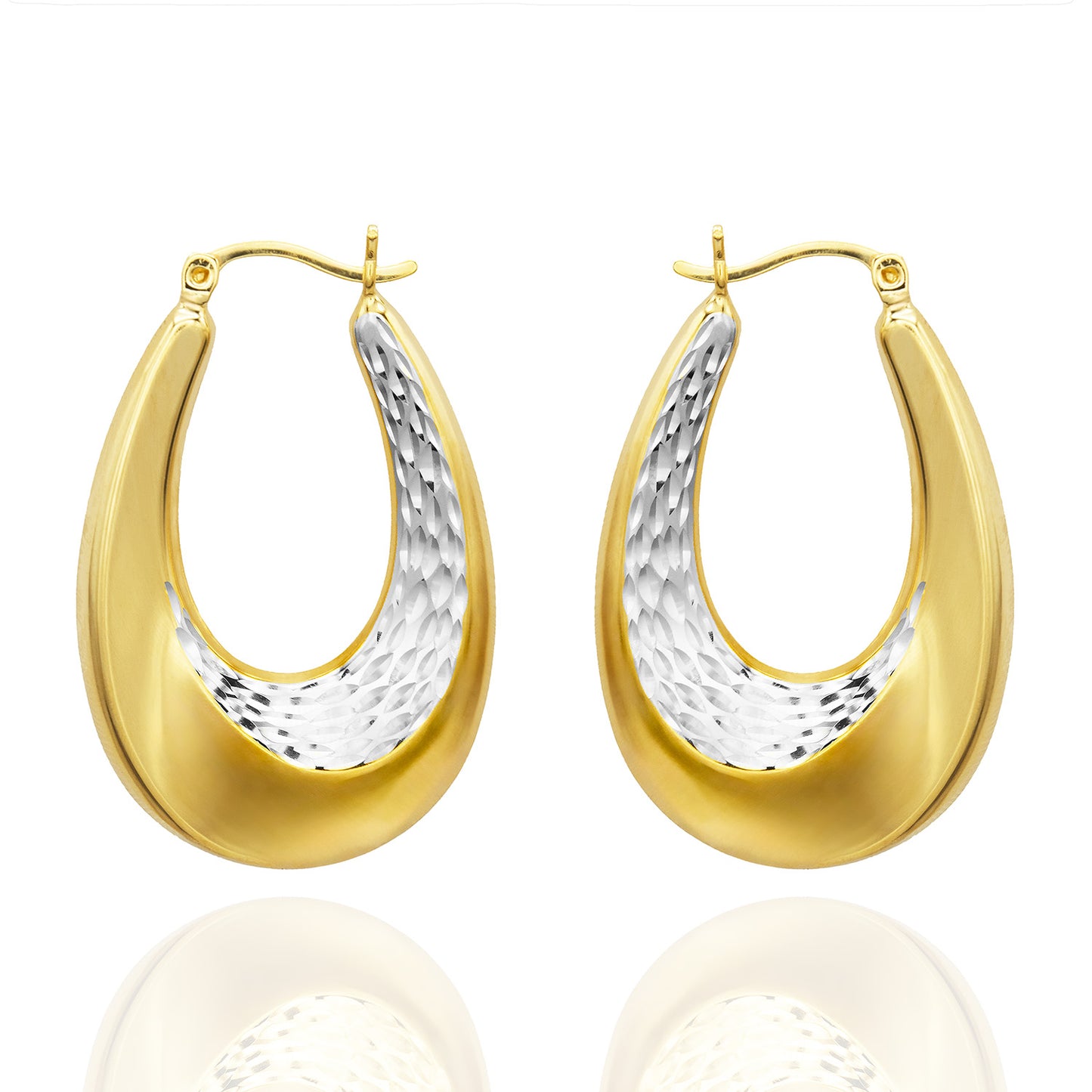 Elegant 14k Yellow and White Gold Plated Dangle Hoop Earrings Modern Women's Design