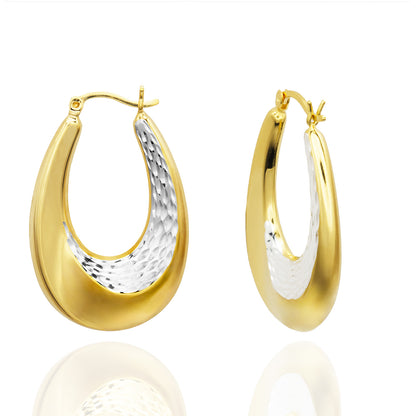 Elegant 14k Yellow and White Gold Plated Dangle Hoop Earrings Modern Women's Design