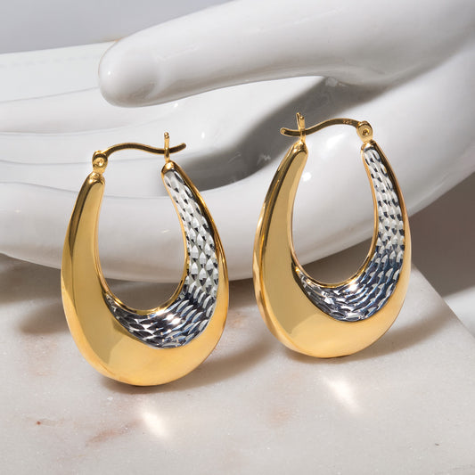 Elegant 14k Yellow and White Gold Plated Dangle Hoop Earrings Modern Women's Design