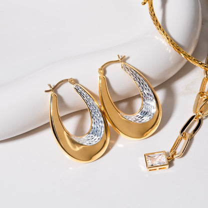 Elegant 14k Yellow and White Gold Plated Dangle Hoop Earrings Modern Women's Design