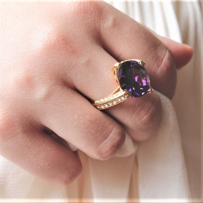 Purple Cubic Zirconia Solitaire Ring