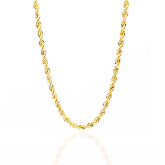 36 Inch Gold Plated Rope Chain Necklace - Classic Twisted Chain Design with Lobster Clasp